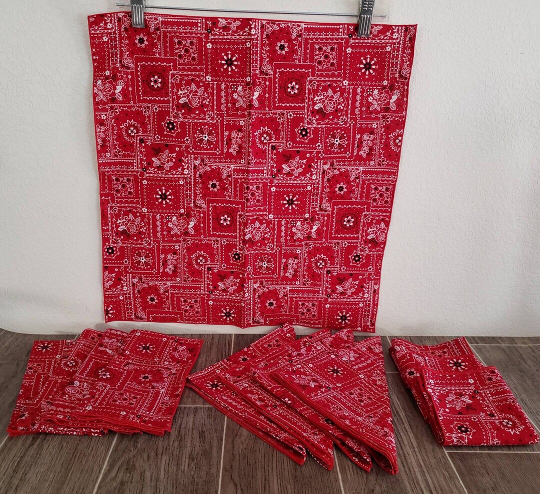 Vintage Bandana Print Cotton Napkin Set | 12 Red Picnic Bandanna Print