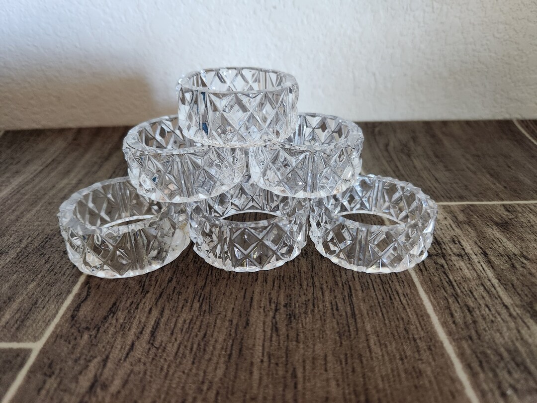Vintage Crystal Cut Glass Napkin Rings Set of 8 Clear Faceted Cut Glass ...