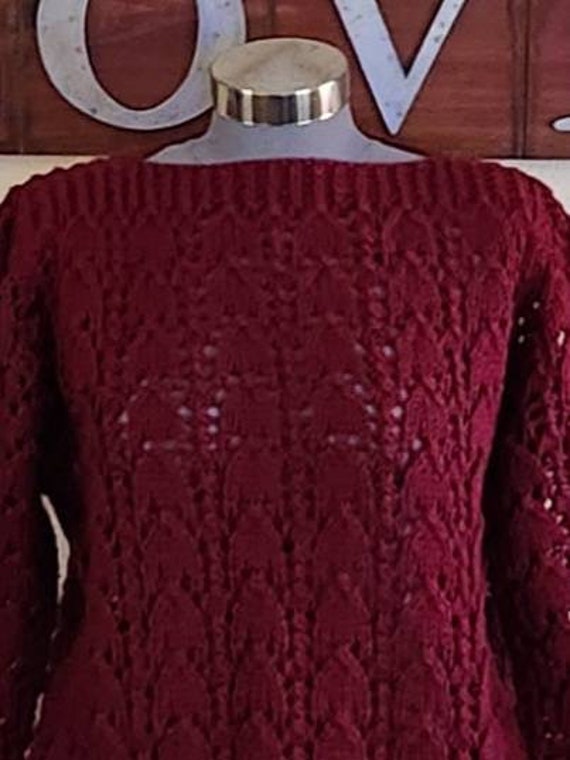 Vintage 1970's Burgundy Knit Pullover Sweater | H… - image 2