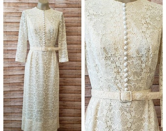 Vintage Cream Lace Gown by Carroll Reed | Ivory Colored Maxi Dress