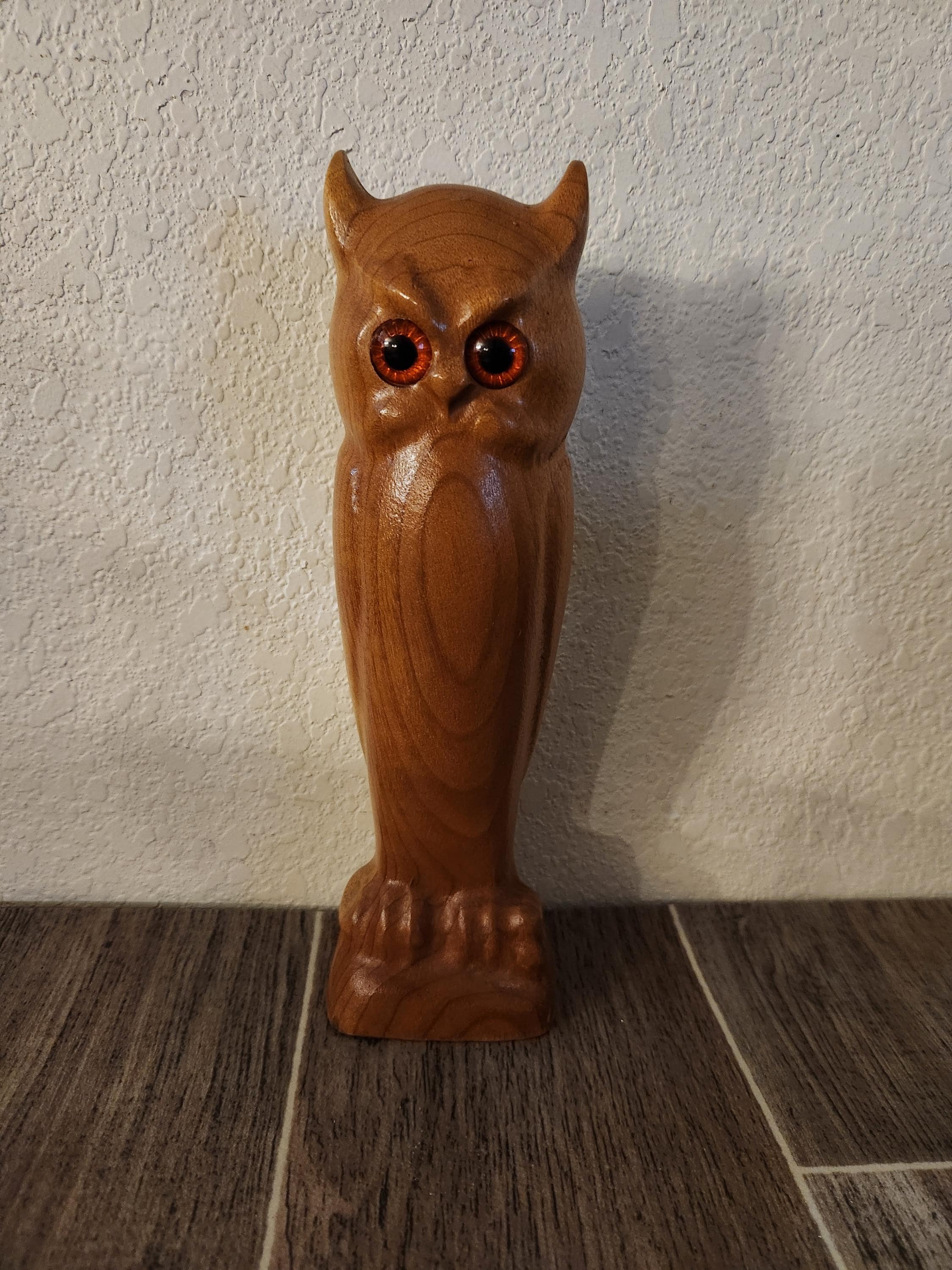 Vintage 1970's Wood Carved Owl Figurine | Mid Century Wood Owl