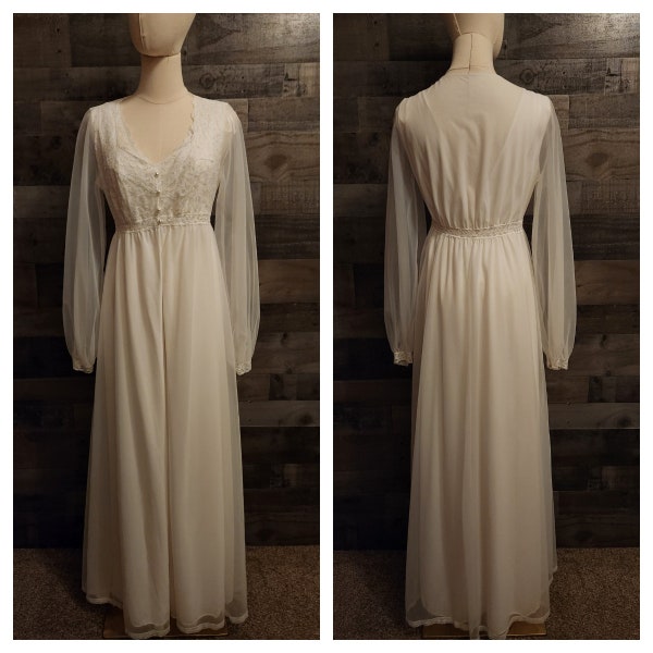Vintage Peignoir Set von Olga | Weißes langes Kleid und passende Robe | Etikett Größe S - Siehe Maße