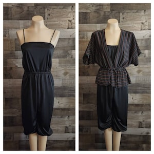 Vintage 1970&#39;s Disco Jumpsuit with Metallic Sheer Jacket | Black Jumpsuit |  M See Measurements