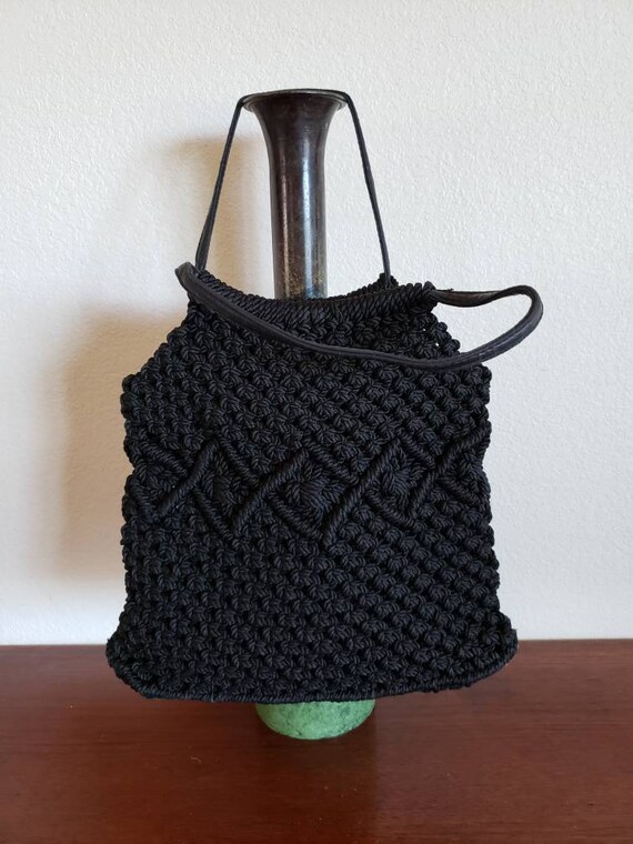 Vintage 1960's Black Thick Crocheted Handbag Purs… - image 3