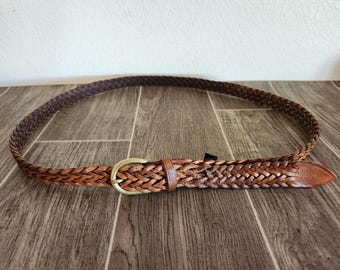 Vintage Brighton Brown Braided Leather Belt with Brass Buckle | Size on Belt 40
