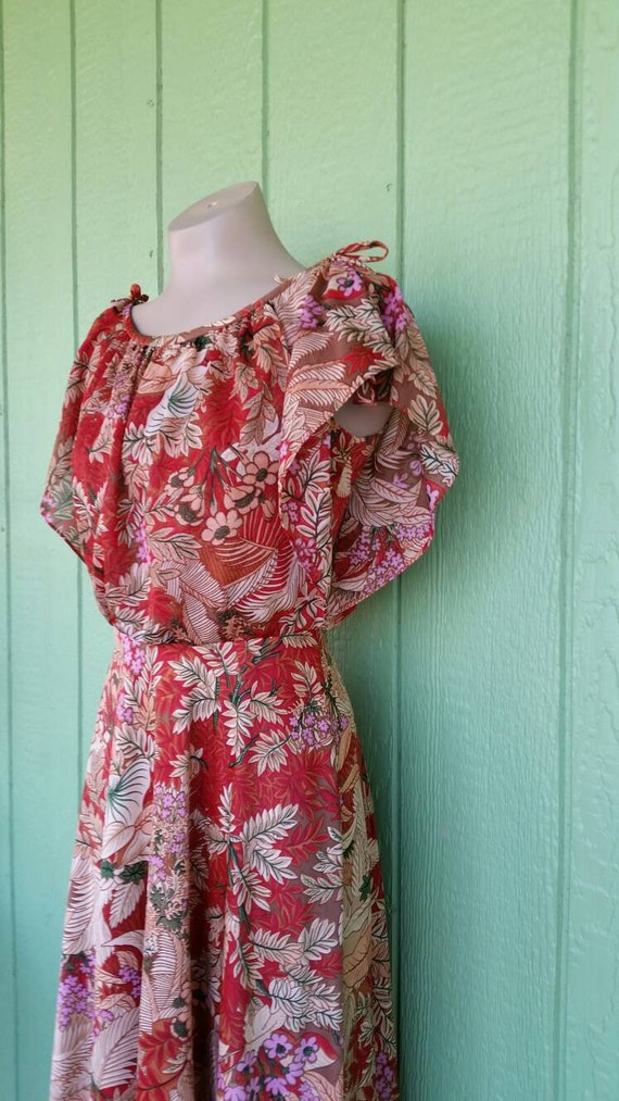 Vintage 1970's Peasant Style Dress, Polyester Flo… - image 3