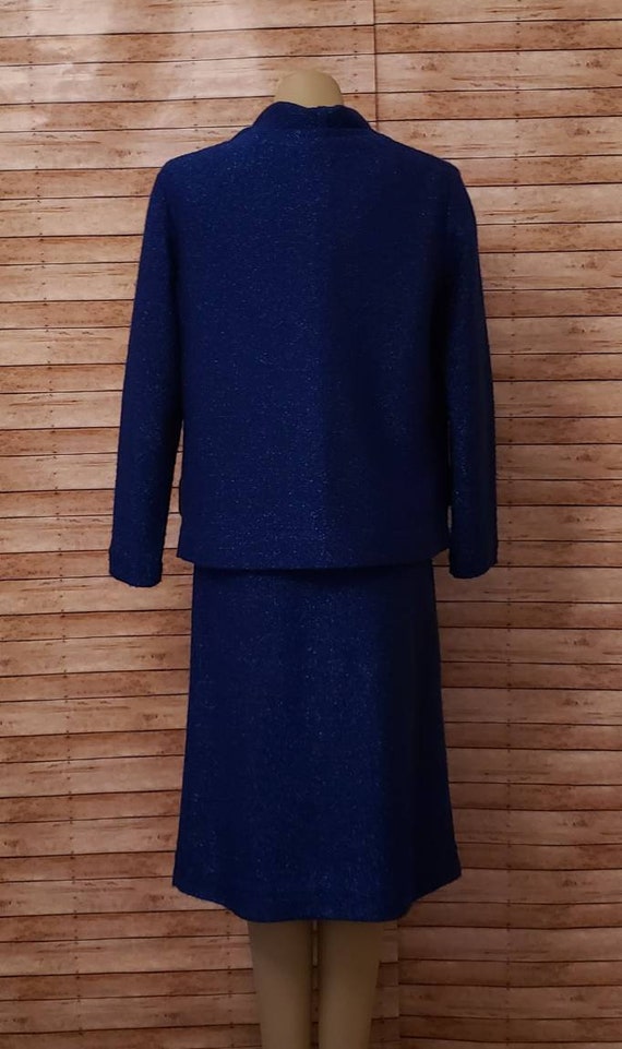 Vintage 1970's Metallic Blue Knit Dress And Jacke… - image 4