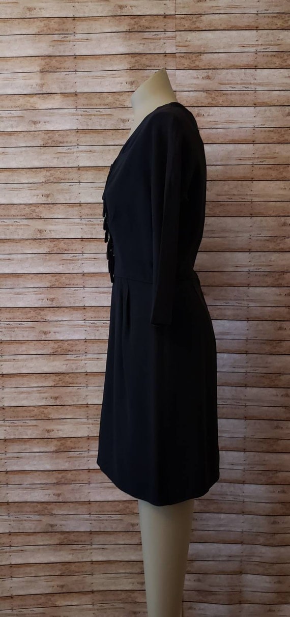 Vintage 1960's Black Fitted Rayon Cocktail Dress … - image 5