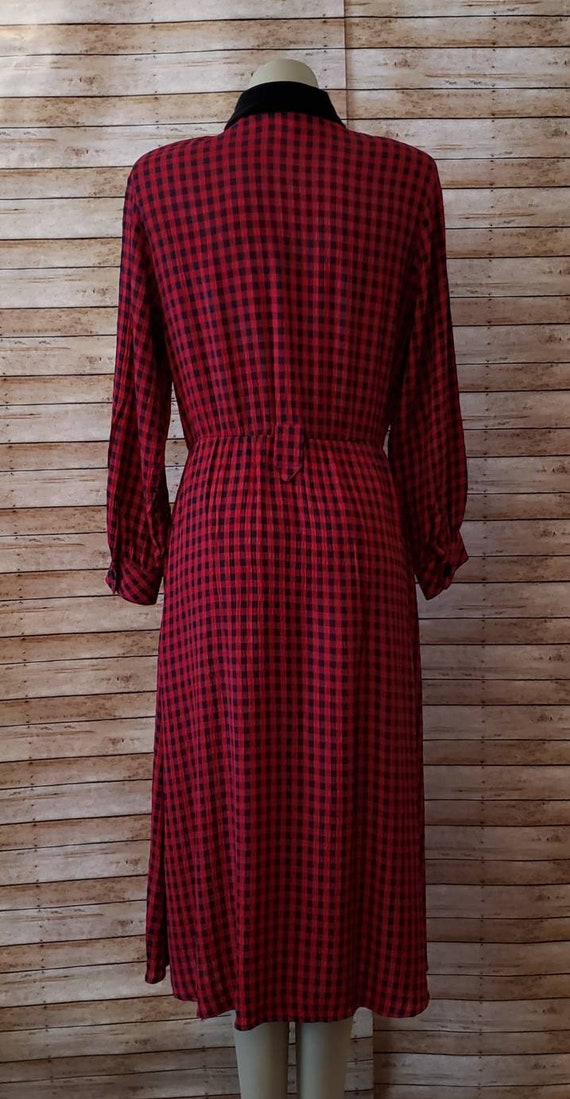 Vintage Gingham Print Dress with Velvet Collar | … - image 6