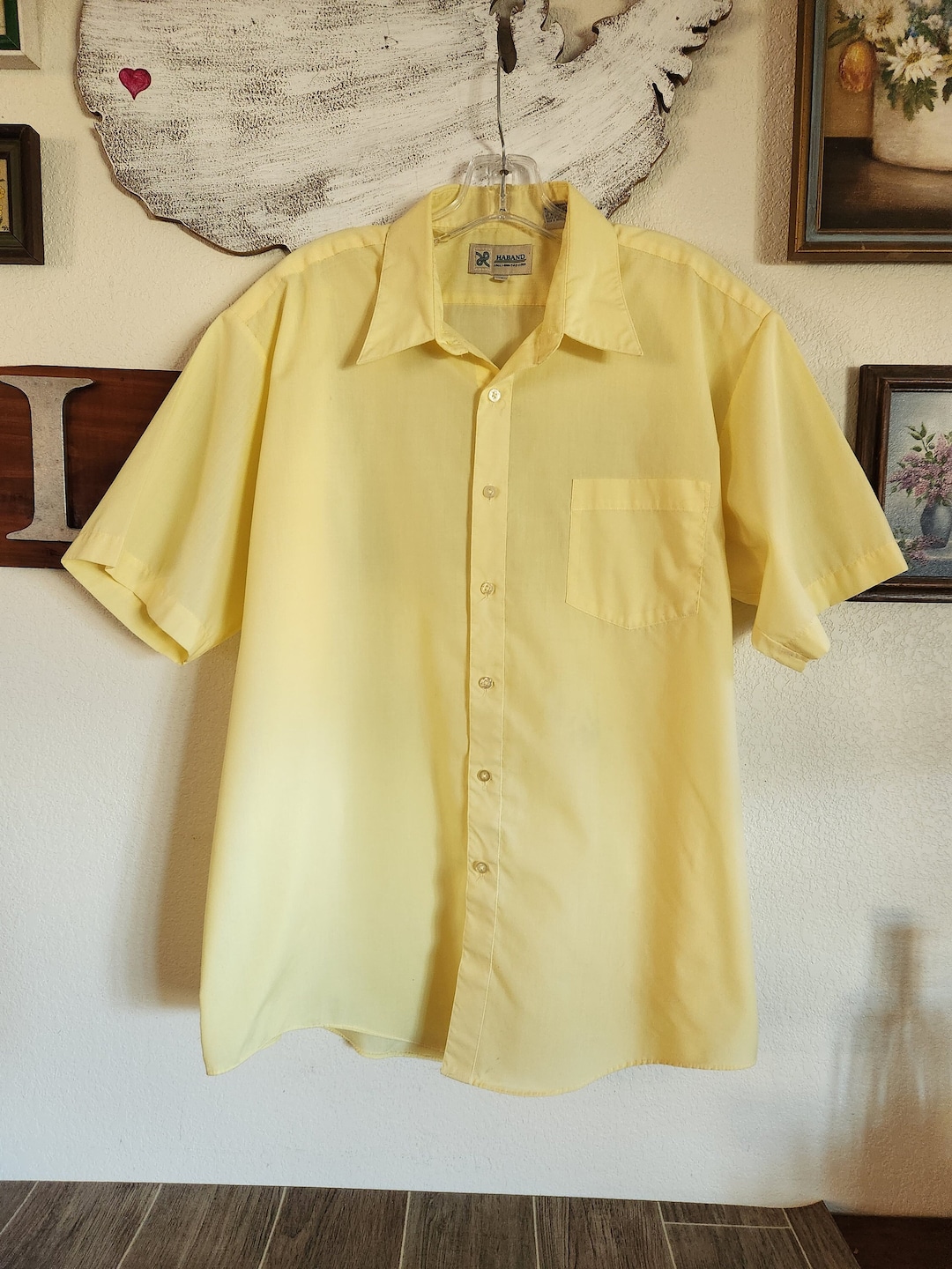 Short Sleeve Yellow Over Shirt Vintage Yellow Short Sleeve Button
