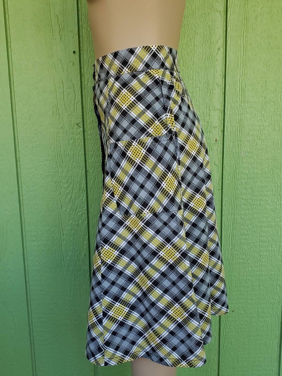 Vintage Plaid Cotton A-Line Skirt, 1970's High Wa… - image 2