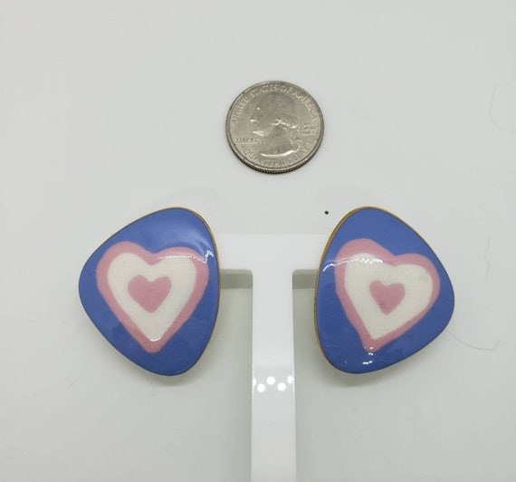 Vintage Ceramic Glazed Heart Earrings Pierced Ear… - image 3