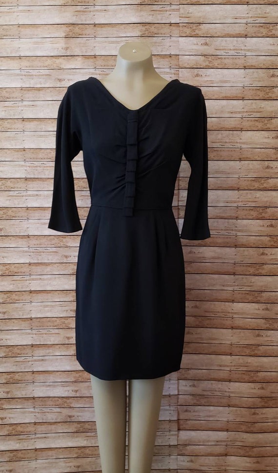 Vintage 1960's Black Fitted Rayon Cocktail Dress … - image 3