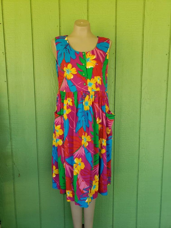 Vintage Hawaiian Print Drop Waist Tank Dress | Co… - image 2