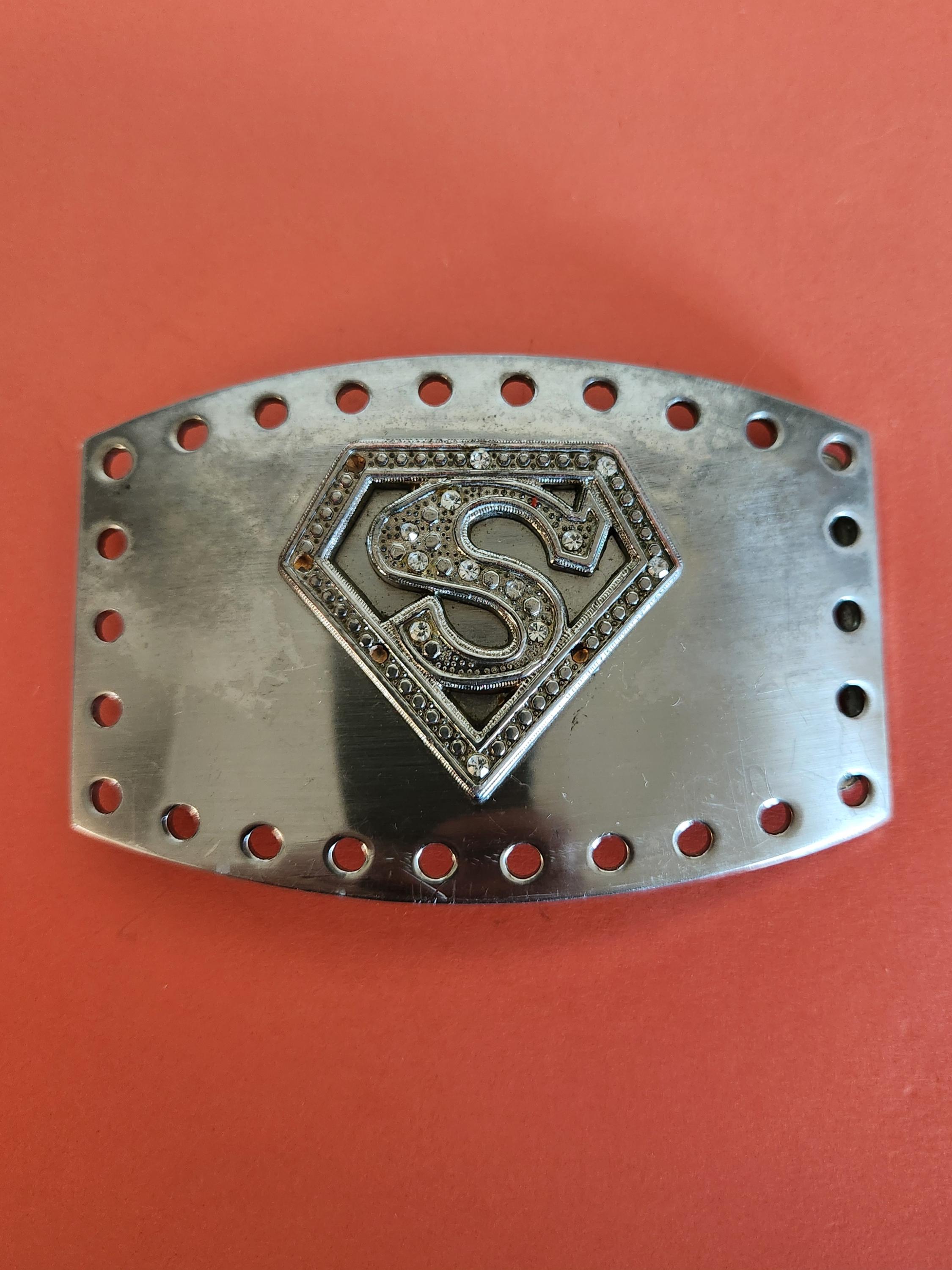 Vintage Large Silver Tone Metal Superman Belt Buckle With