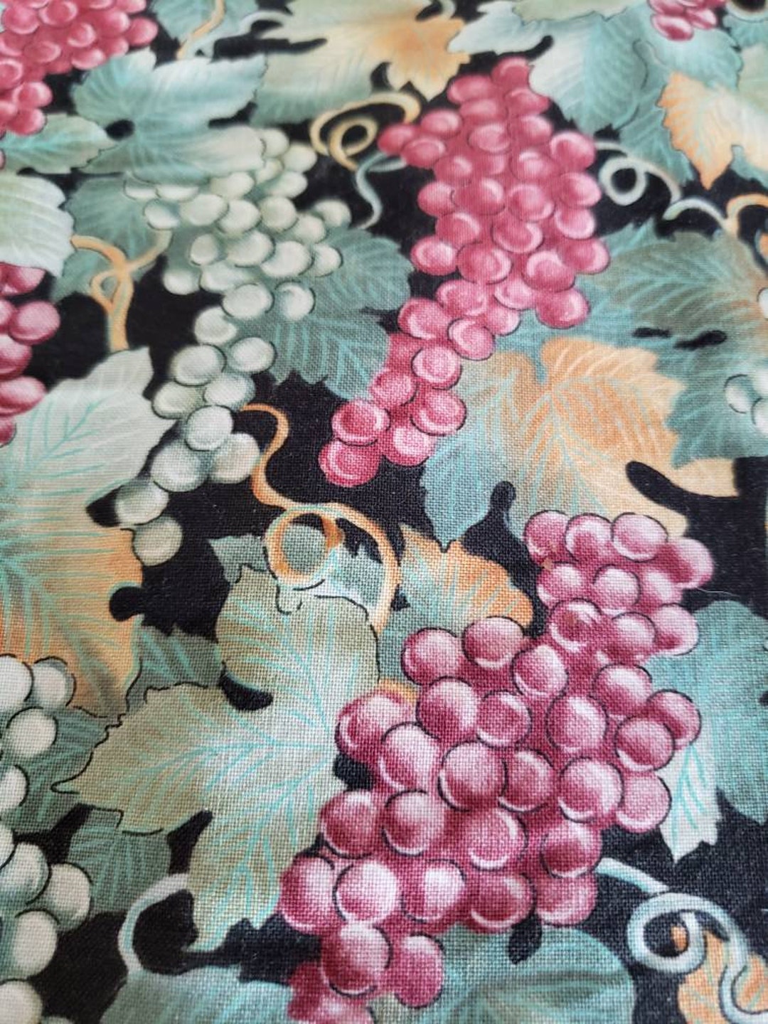 Vintage Fabric Placemats With Grape and Vine Design Trapezoid Shaped