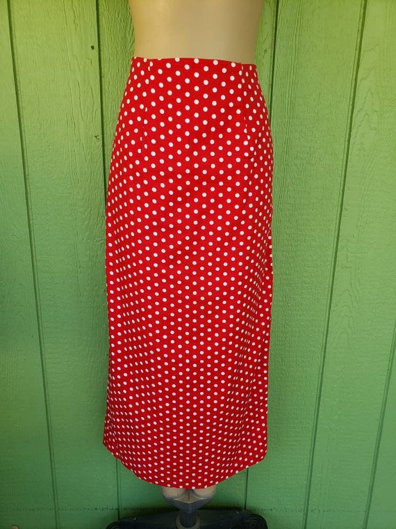 Vintage Red Polka Dot Long Straight Skirt | Handm… - image 2