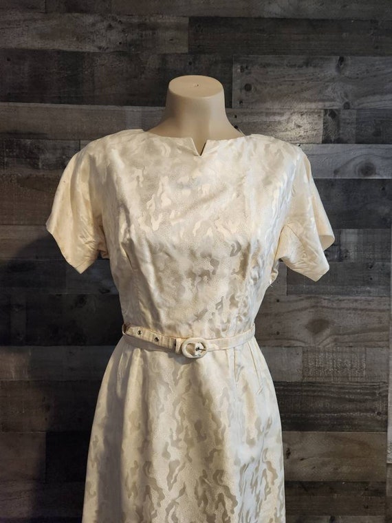 Vintage Cream Brocade Cocktail Dress With Belt | … - image 3