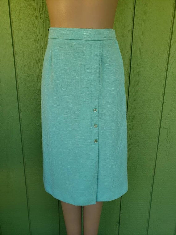 Vintage Turquoise Blue Knee Skirt by Graff | Text… - image 2