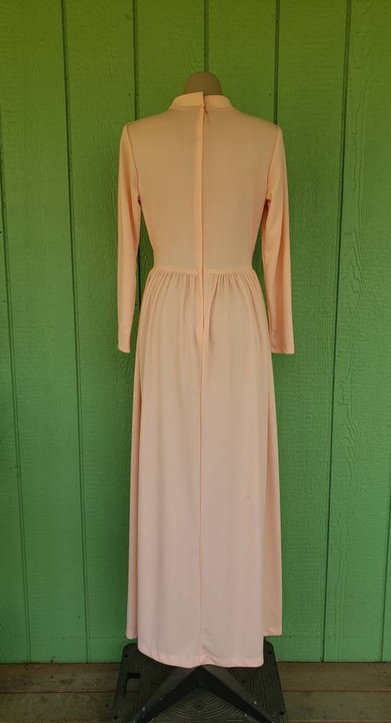 Vintage 1970's Polyester Maxi Dress, Peach,  Medi… - image 5