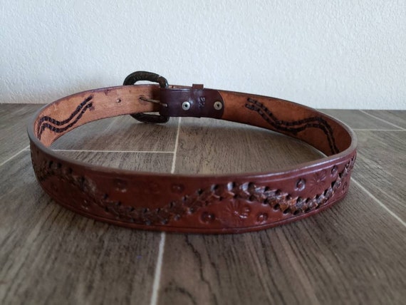 Vintage Brown Leather Belt | Western Hippie Style Belt  display picture 1
