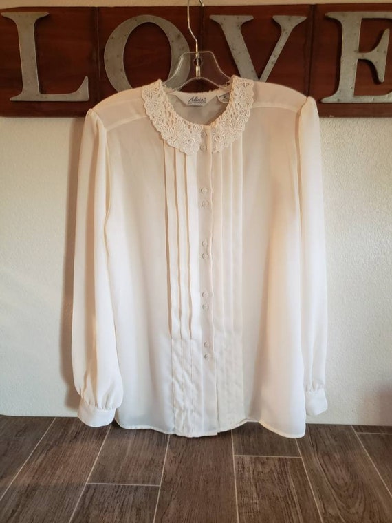 Vintage Sheer Cream Blouse With Lace Collar by Al… - image 7