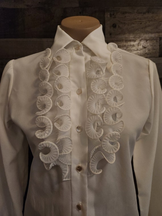 Vintage Lee Mar Pageant Ruffled Front Blouse - Wh… - image 2