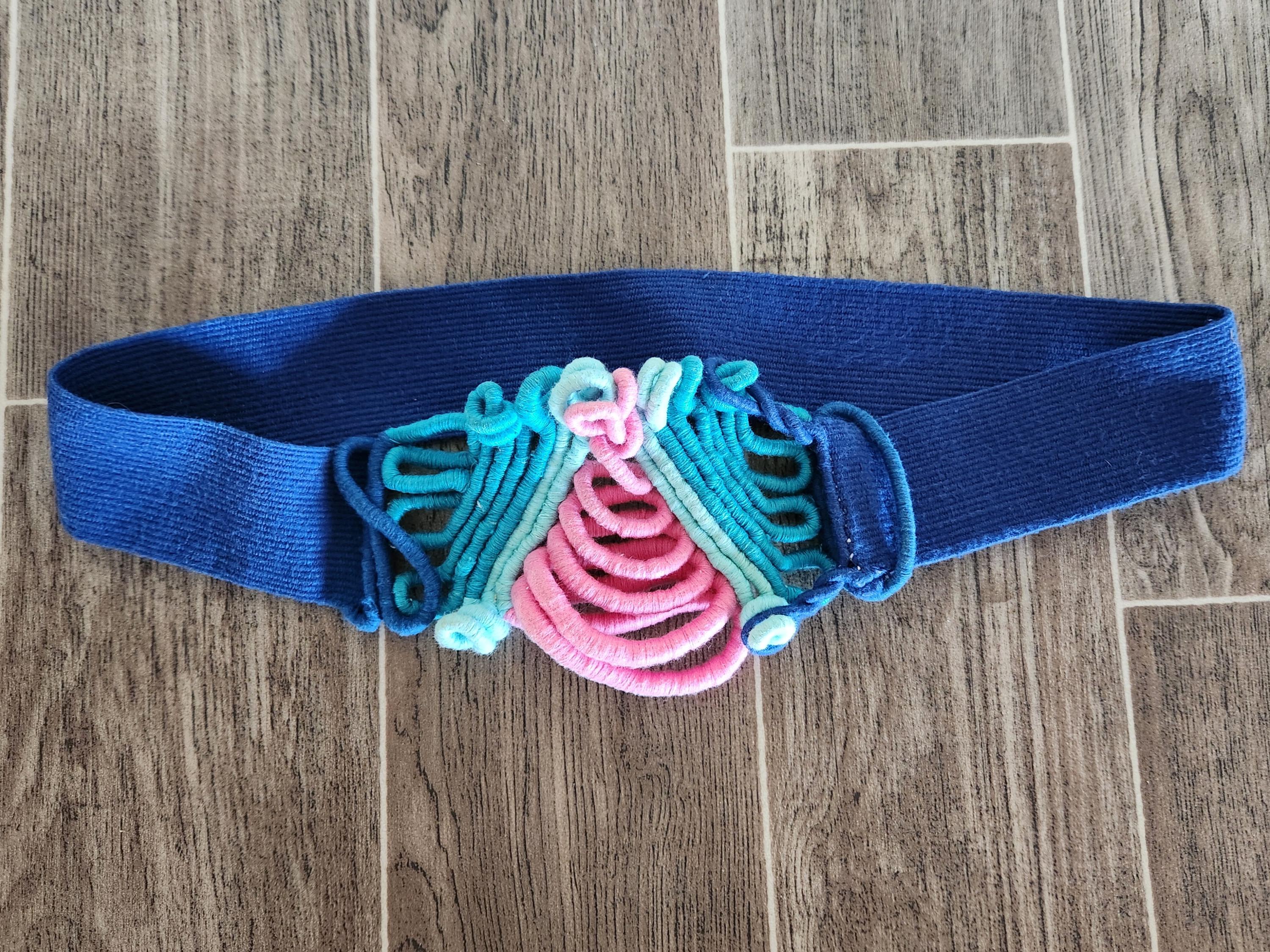 Vintage 70’s Macrame Belt with Blue Accents Vintage Macrame Belt Blue - Etsy main image 2