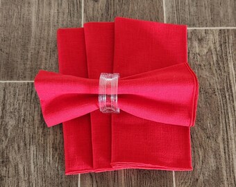Vintage Red Linen Blend Red Fabric Napkins | Set of 4 Fabric Napkins Red | 17" Square Red Napkins