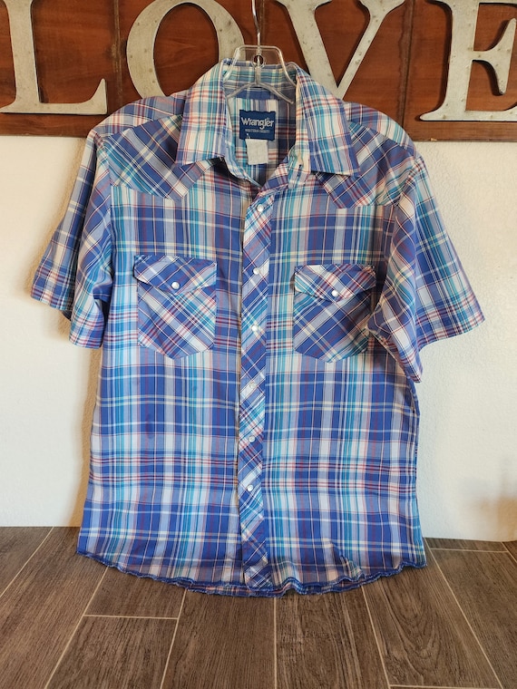 Vintage Short Sleeve Plaid Western Shirt by Wrangler Lightweight