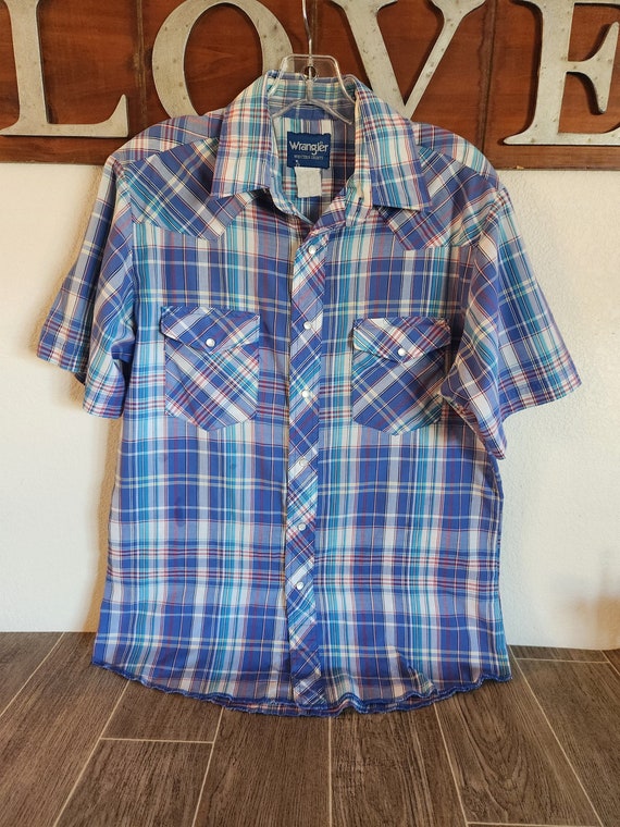 Vintage Short Sleeve Plaid Western Shirt by Wrangler Lightweight