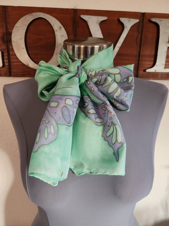 Vintage Hand Painted Silk Scarf with Butterfly De… - image 2