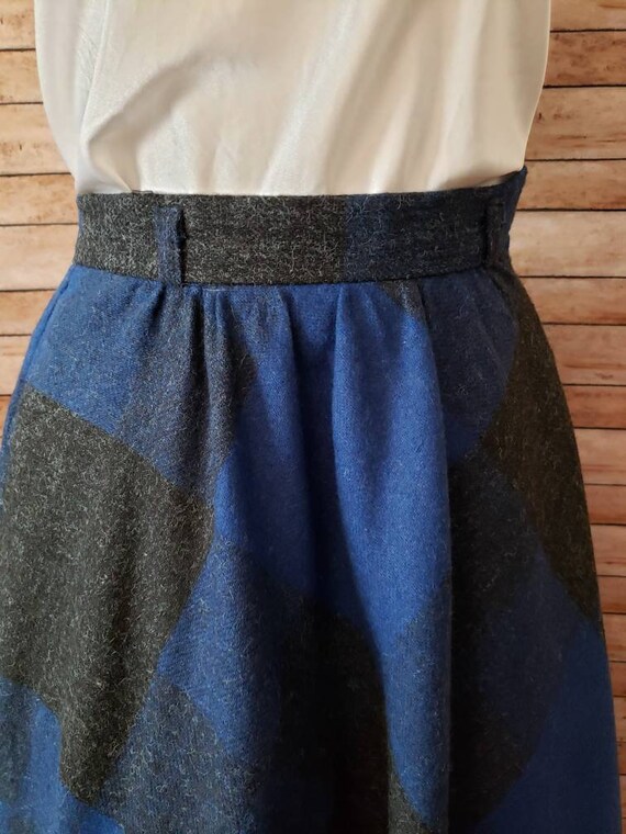 Vintage Wool Plaid Circle Skirt | Blue and Black … - image 2