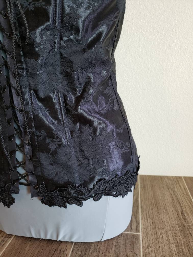 Vintage Black Lace Bustier Burlesque Boned Corset Girdle Satin and Lace  Floral Motif M/L/XL Valentines Day Gifts for Her Plus Size Pin Up -   Canada