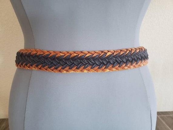 Vintage Braided Leather Belt | Brown Leather and … - image 5