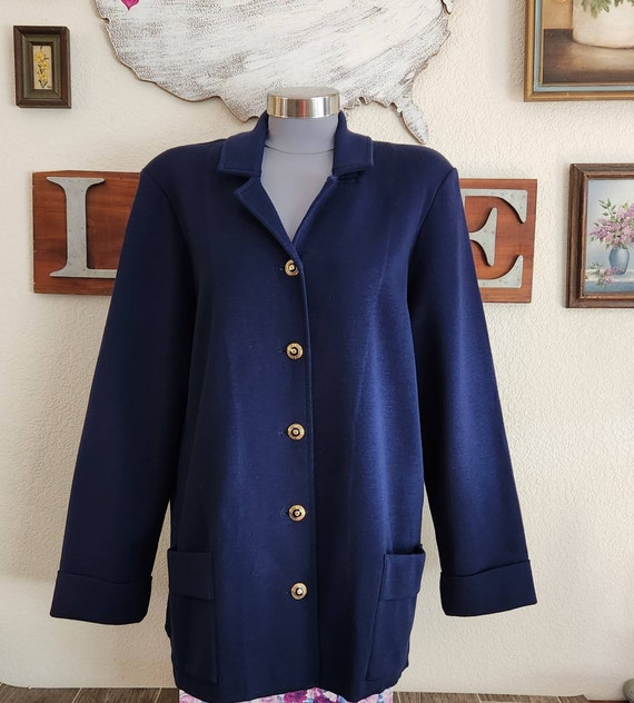 Vintage 1980's Navy Blue Heavy wool Knit Cardigan… - image 1