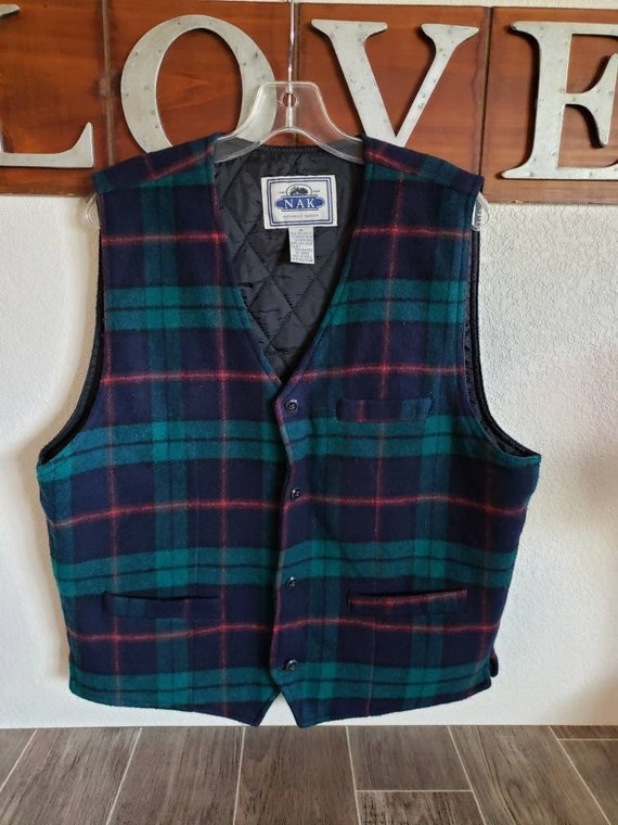 Vest Wool Plaid Vest Green Plaid Vest 