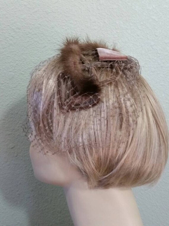 Vintage Mink Headpiece with Netting, 50's,  Mink C