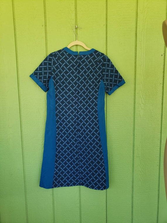 Vintage 1970's Polyester Day Dress, Blue Secretar… - image 3