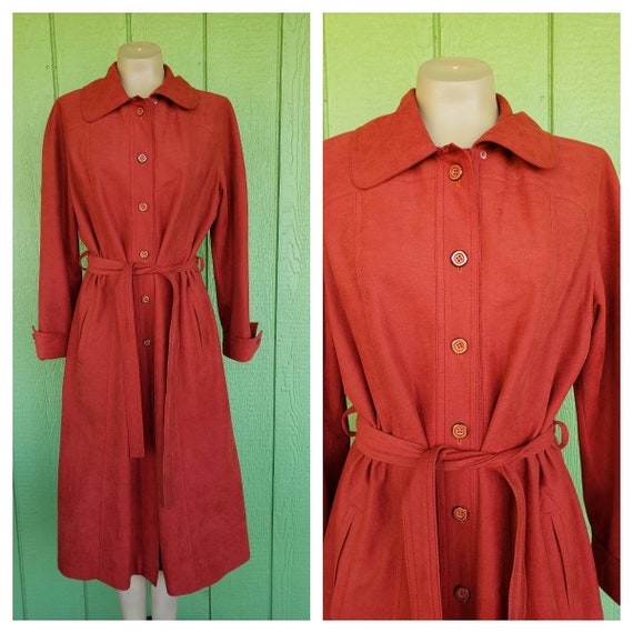 Vintage Lanson Overcoat, Rusty Orange Coat, Belte