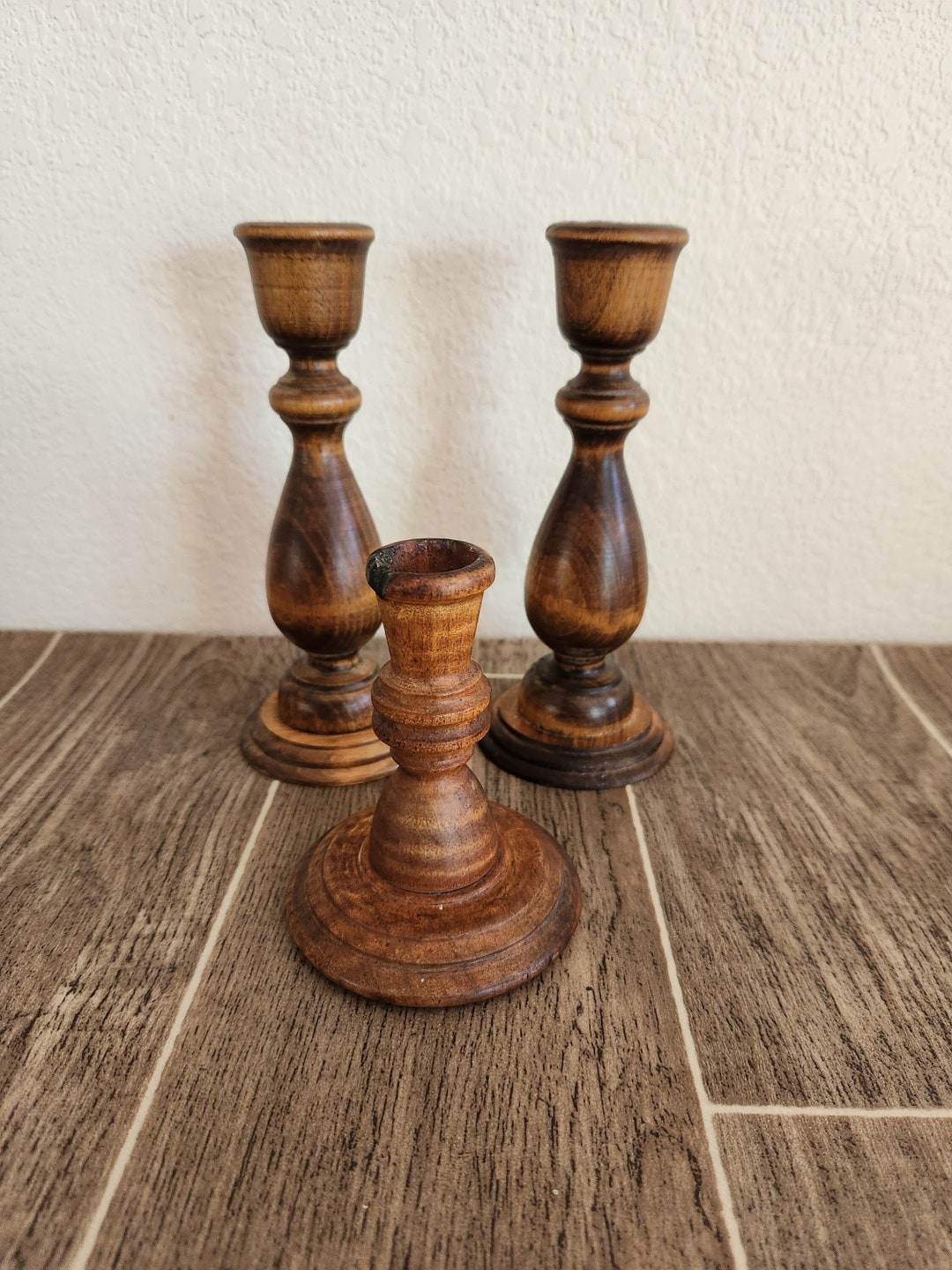 Vintage Wood Candlesticks Turned Wood Candlesticks Set of Etsy