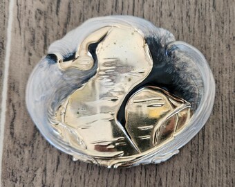 Vintage Enameled Abstract Crane Bird Brass Charmont Belt Buckle Vintage Charmant Belt Buckle Beverly Hills Enamel Painted  main image 4