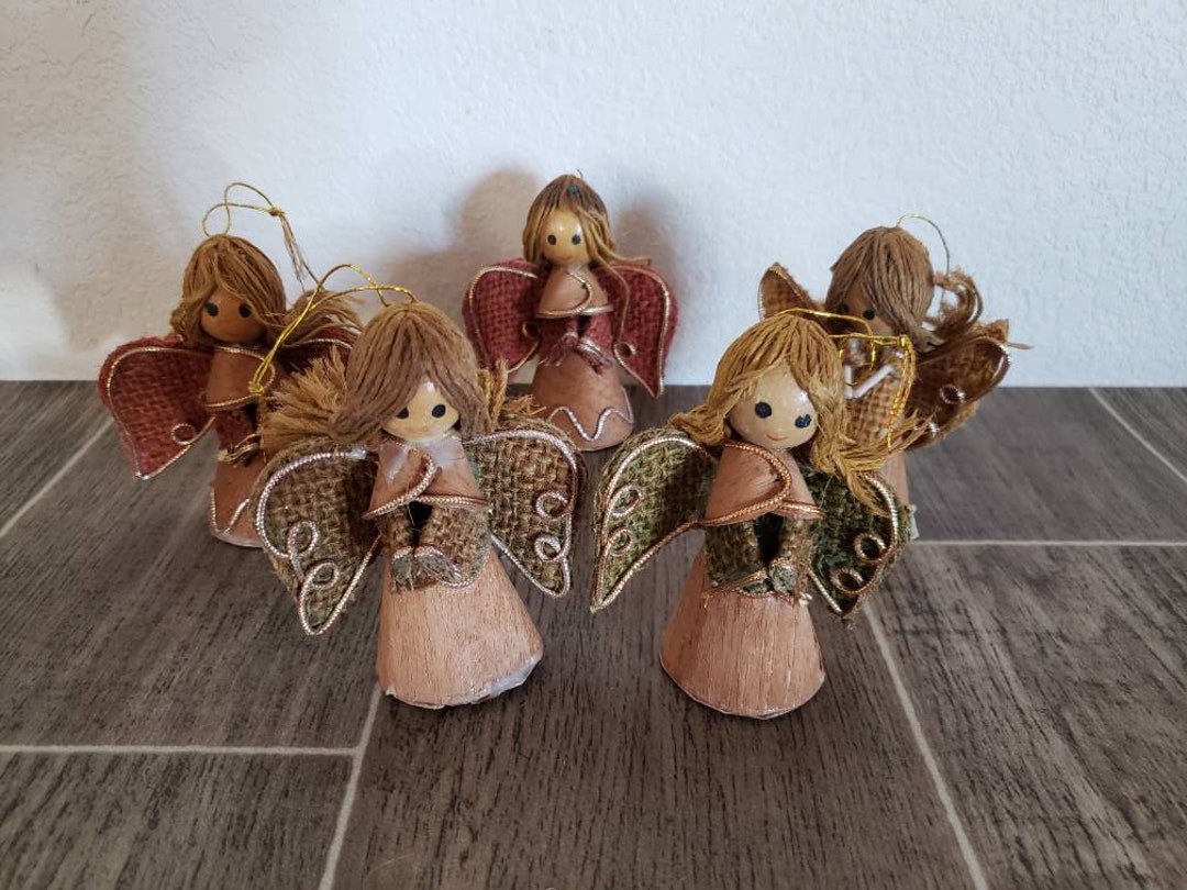 Vintage Angel Ornaments 5 Angel Ornaments Wood Angel Ornaments Etsy