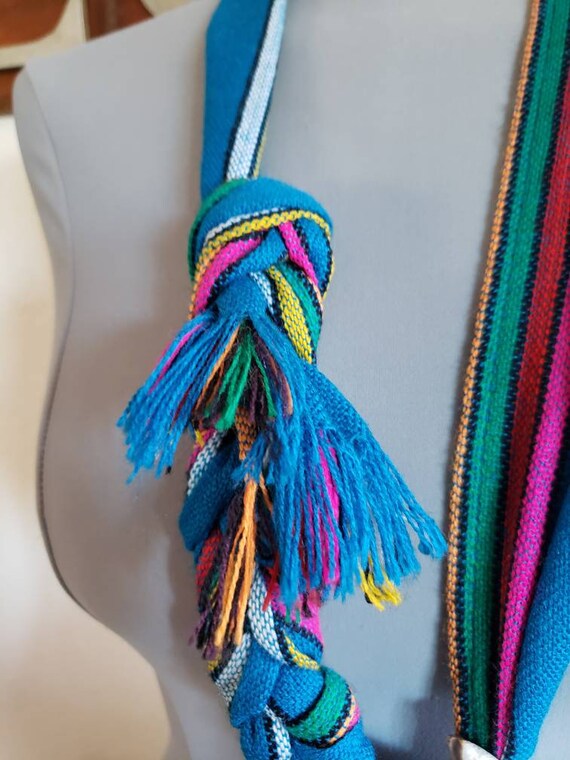 Scarf Necklace With Shell Accent | Colorful Woven… - image 3