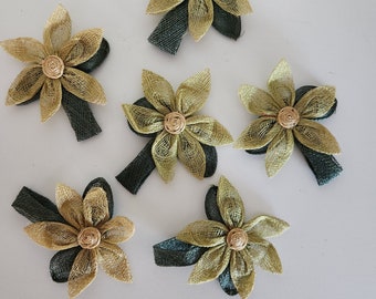 Vintage Flower Raffia Woven Napkin Rings | Olive and Hunter Green - Set of 6