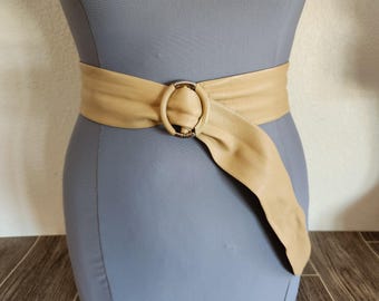 Vintage Tan Leather 70's Cinch Belt - Rockabilly Pin-up Belt