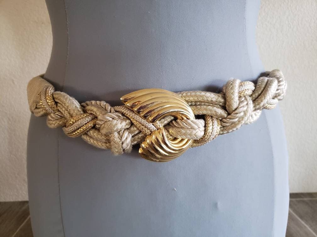Vintage 1980 s Braided Rope Belt With Gold Tone Buckle Braided Waist Belt No Stretch 33 Wearable Length Etsy