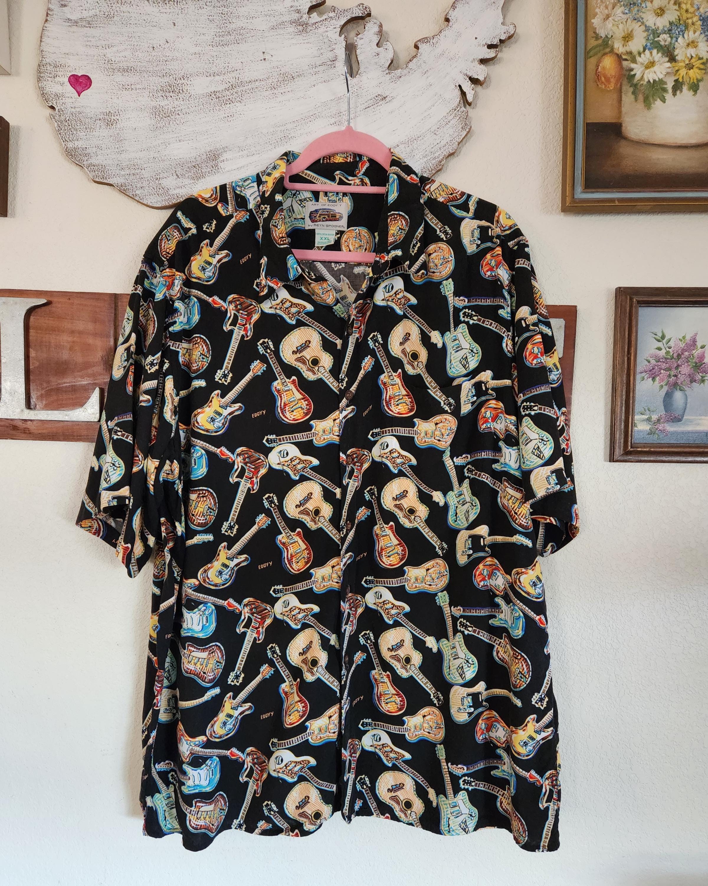 Vintage Art of Eddy Y by Reyn Spooner Guitar Print Men's Hawaiian
