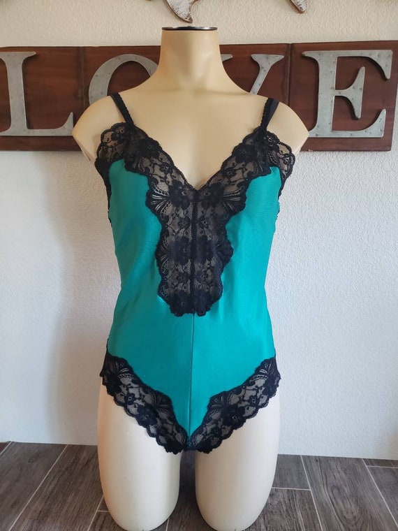 Vintage Sexy Teddy by Guy Laroche | Teal and Blac… - image 2