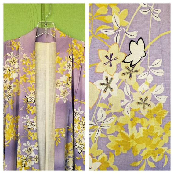 Vintage 1940's Lavender Long Kimono with Blossom … - image 3